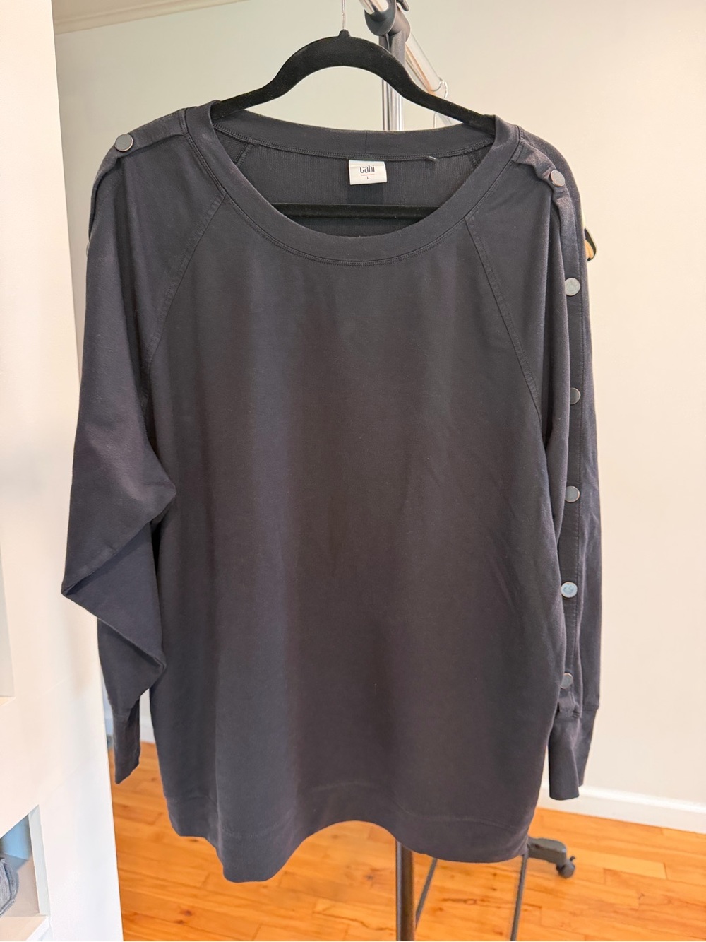 CAbi Black Button-Trim Shoulder Sweatshirt